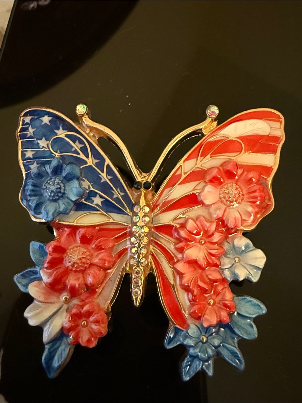 Patriotic Butterfly Floral Accent Pin - Red, White & Blue